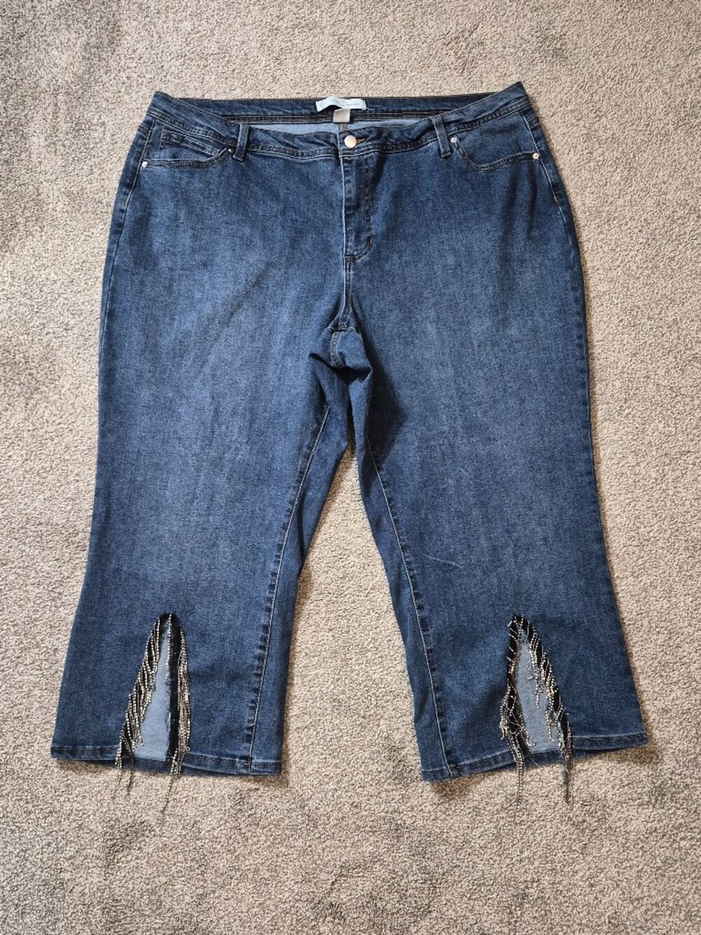 CATO EST 1946 Blue Denim High Rise Cropped Bling Jeans; Size 24W